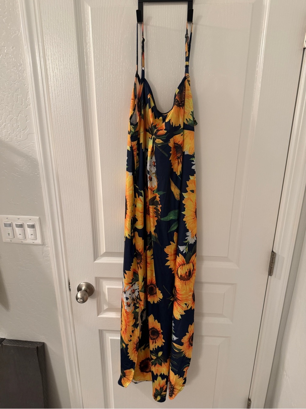 Sunflower Print Navy Maxi Dress - Strappy Summer Dress- Large - Picture 8 of 8